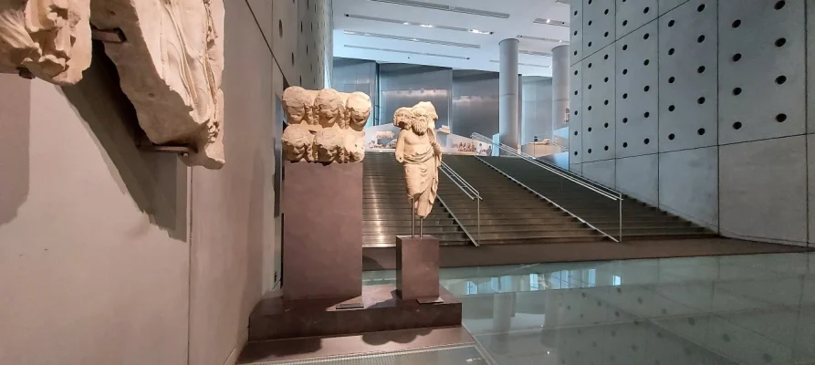 Exhibits on display on the ground floor of the Acropolis Museum in Athens