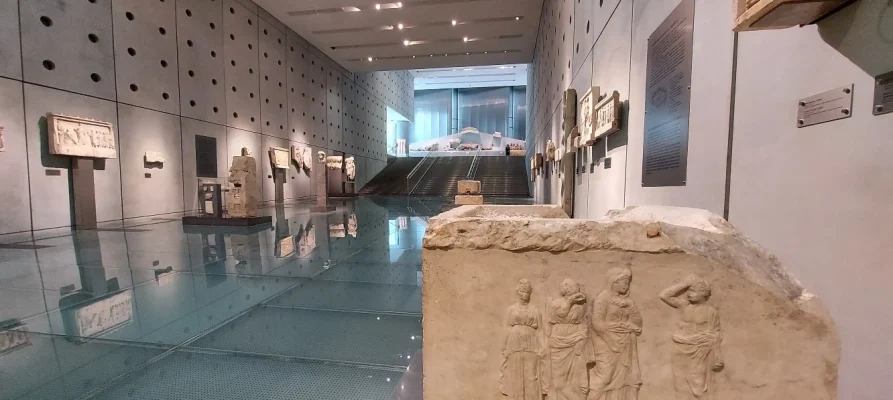 Exhibits on display on the ground floor of the Acropolis Museum in Athens