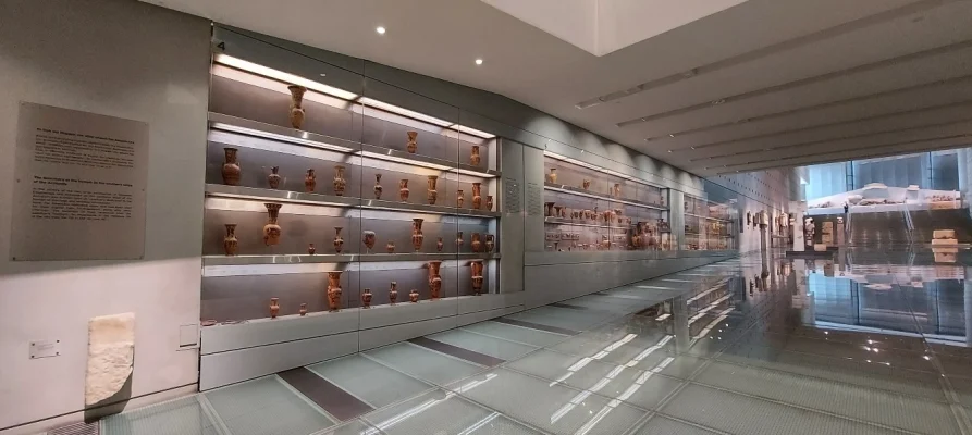 Exhibits on display on the ground floor of the Acropolis Museum in Athens