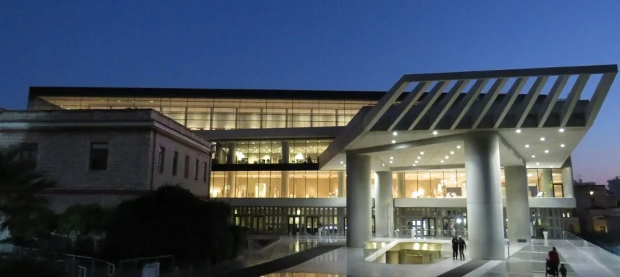 The Acropolis Museum building in Athens at night