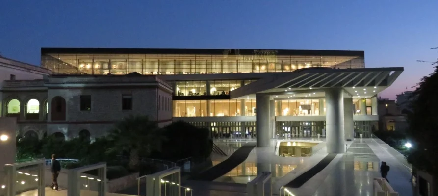 The Acropolis Museum building in Athens at night