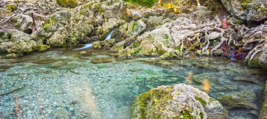 Small rock pool at the Seven Springs in Rhodes, Greece