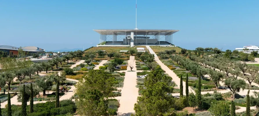 Stavros Niarchos Park in Athens with the Stavros Niarchos Foundation Cultural Center in the background