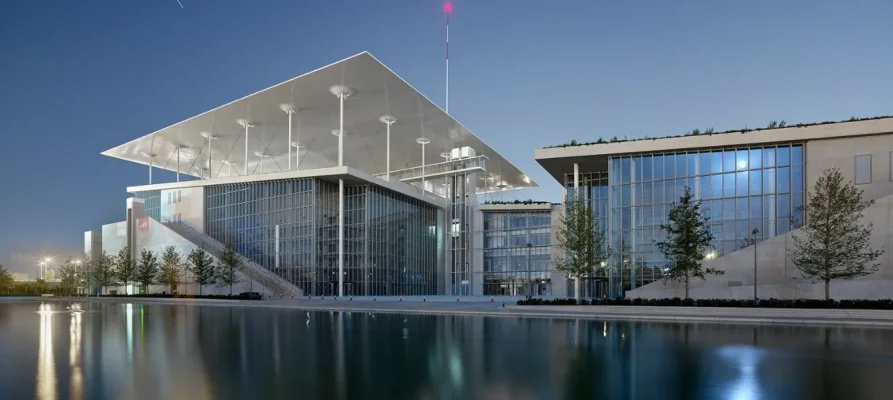 Stavros Niarchos Foundation Cultural Center in the evening