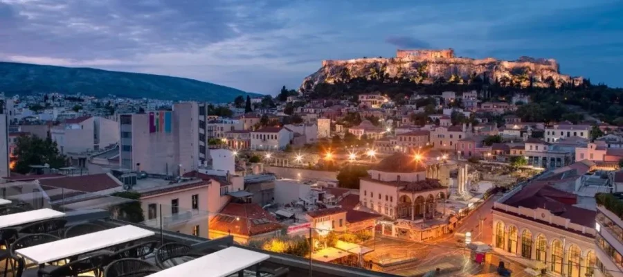 The rooftop bar at the A for Athens Hotel in Athens is one of the best places to photograph the Acropolis