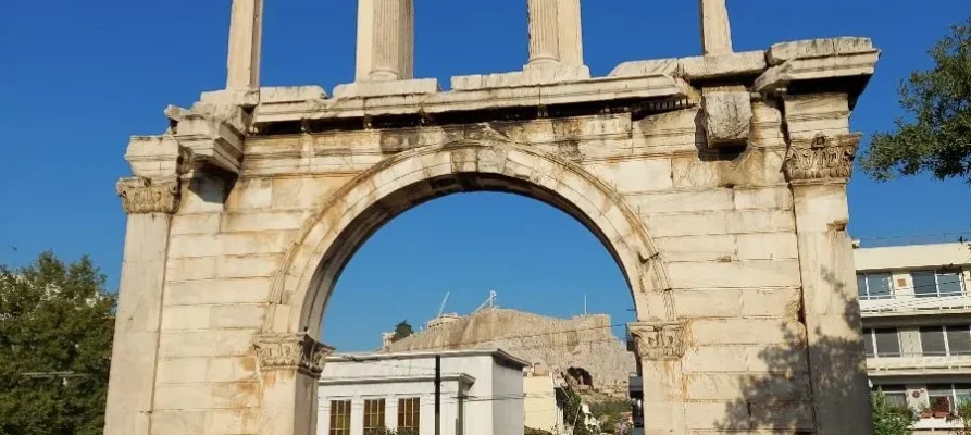 The Arch of Hadrian in Athens with the Acropolis in the background