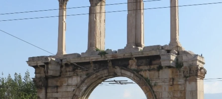 Slight side-on of the Arch of Hadrian in Athens