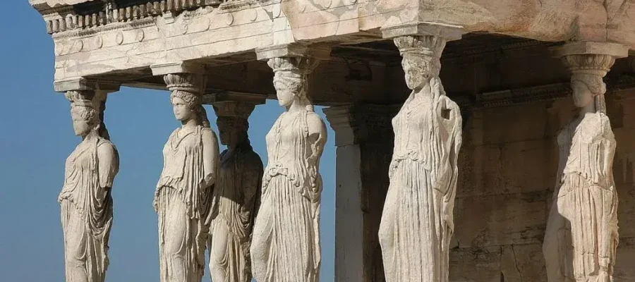 The Caryatids (also known as the porch of maidens) at the Erechtheion on the Acropolis of Athens