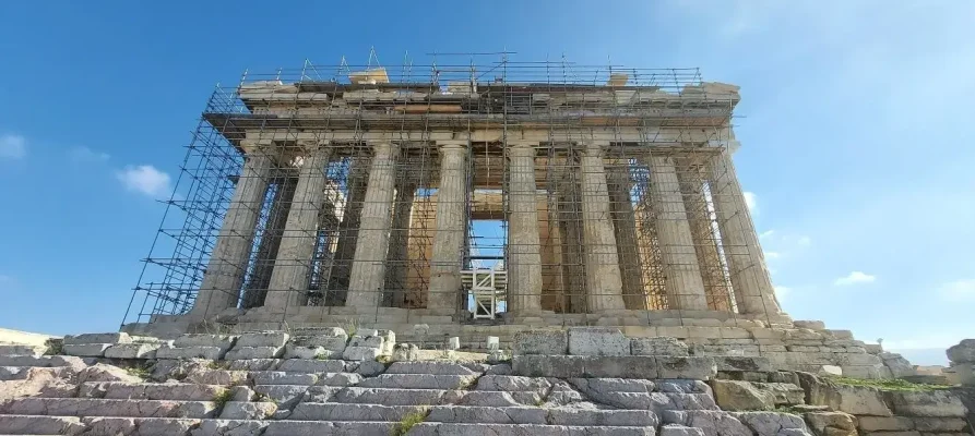 Steps at the front of the Parthenon on the Acropolis of Athens