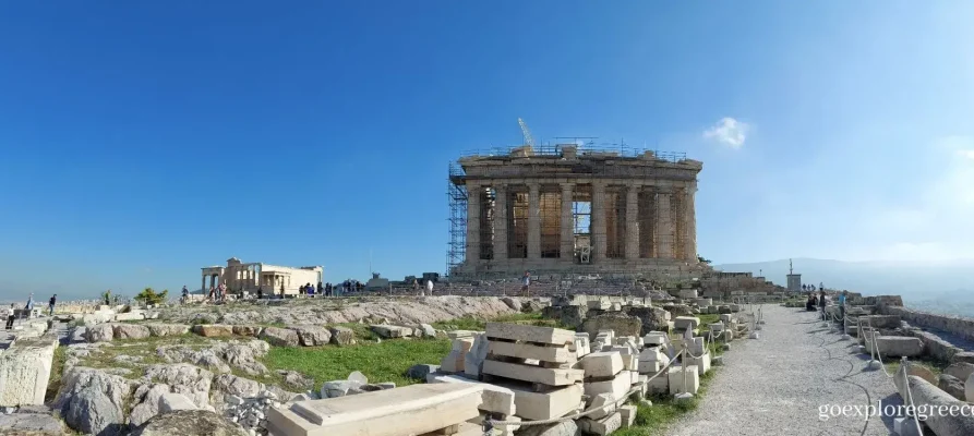 Front of the Parthenon on the Acropolis of Athens with the Erechtheion in the left background