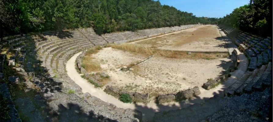 The 210-metre long, north-south oriented Stadium at the Acropolis of Rhodes