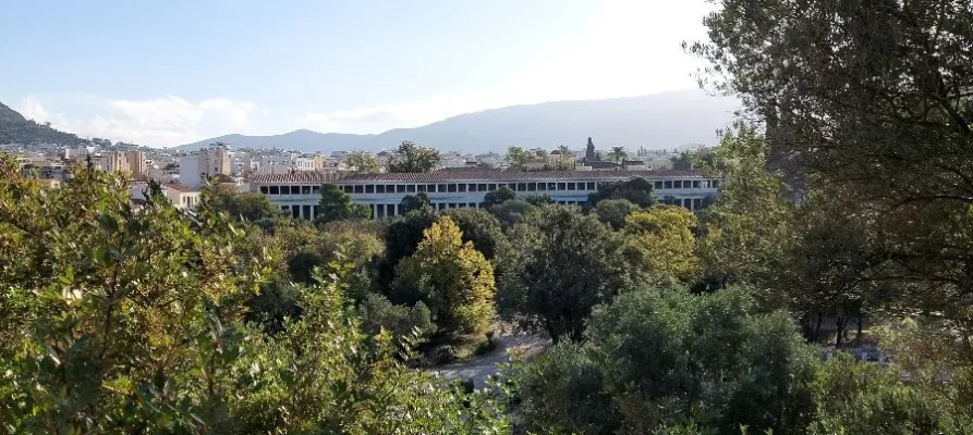 The Stoa of Attalos in the Ancient Agora of Athens as viewed from the Temple of Hephaestus