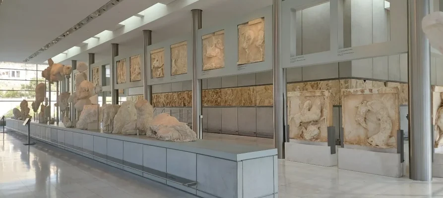 Third floor exhibits of the pediments of the Parthenon at the Acropolis Museum in Athens