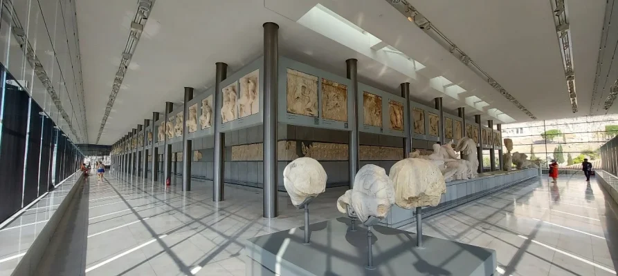 Front and long side of the pediments of the Parthenon at the Acropolis Museum in Athens