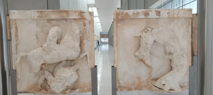 Two of the pediments from the Parthenon at the Acropolis Museum in Athens