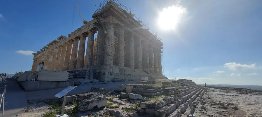 West and North side view of the Parthenon on the Acropolis of Athens