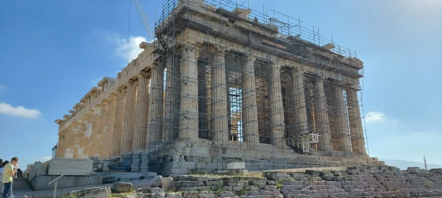 West and North side view of the Parthenon on the Acropolis of Athens