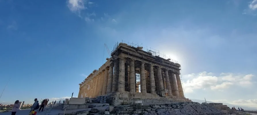 West and North side view of the Parthenon on the Acropolis of Athens