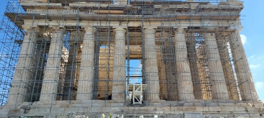 West side view of the Parthenon on the Acropolis of Athens